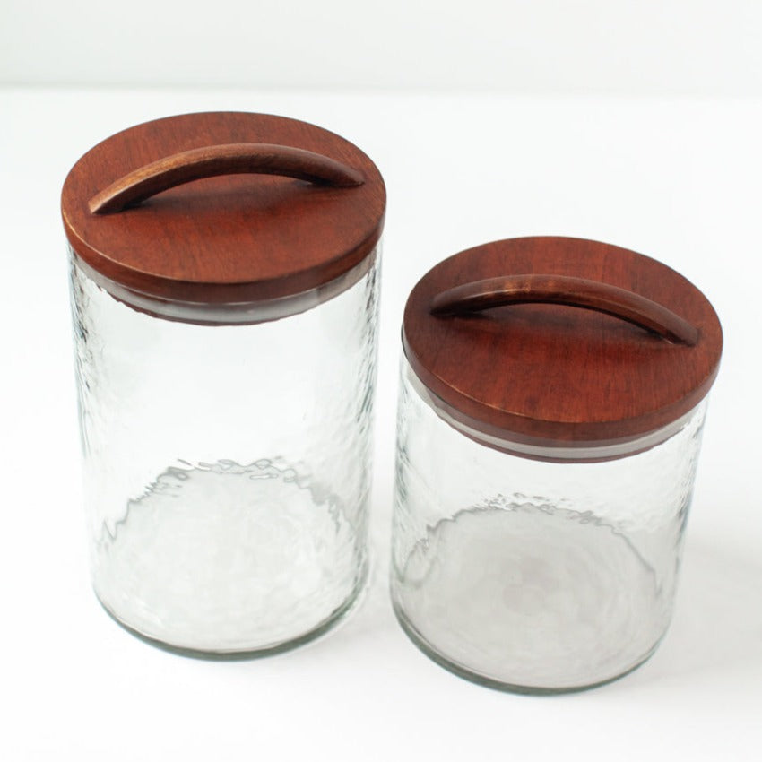 Large Clear Glass Canister with Hand-Carved Wooden Lid – Creative Women