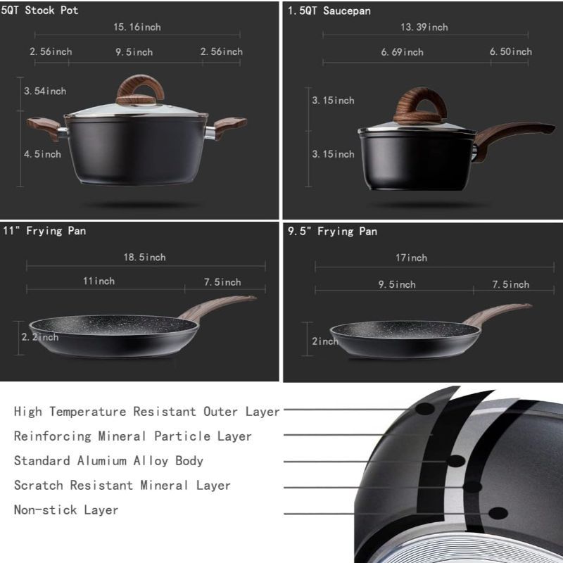 Ceramic Non-Stick Pots and Pans Set | Black Wheat Straw Design