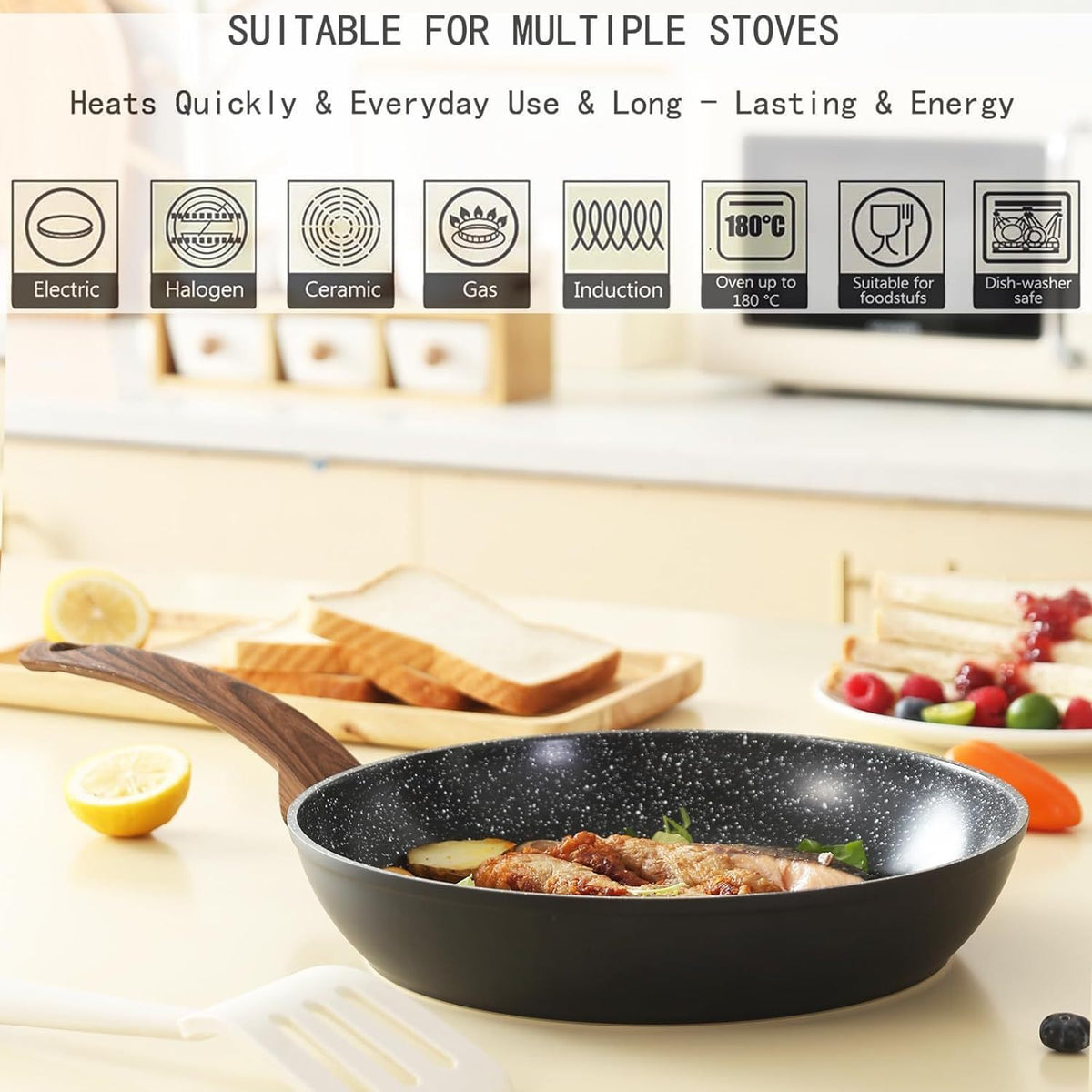 Ceramic Non-Stick Pots and Pans Set | Black Wheat Straw Design