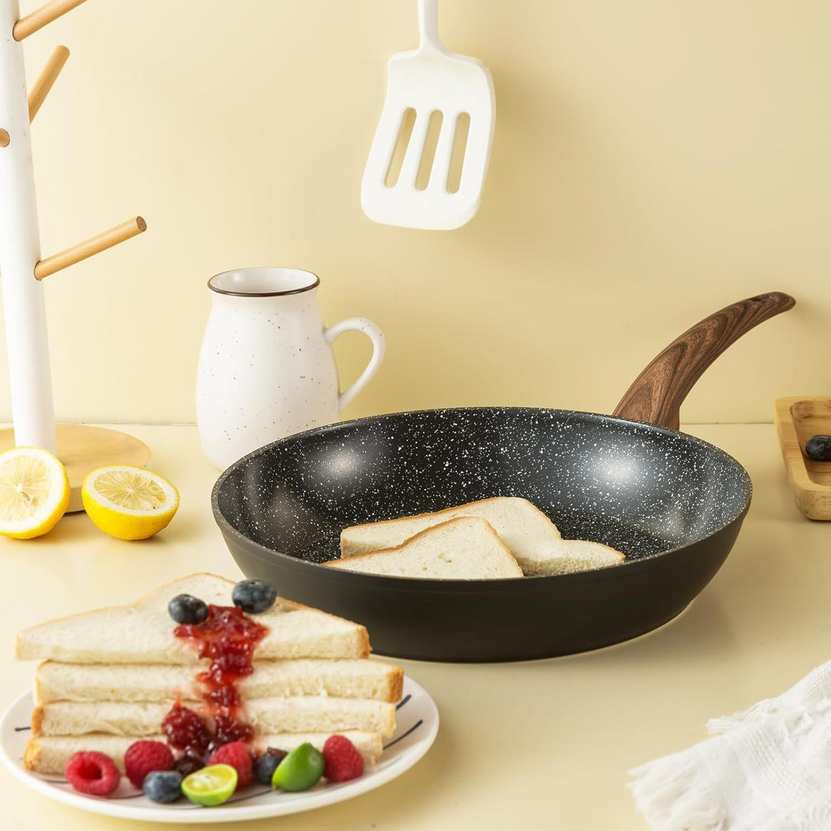Ceramic Non-Stick Pots and Pans Set | Black Wheat Straw Design
