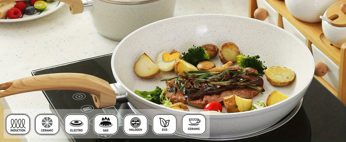 Ceramic Non-Stick Pots and Pans Set | Black Wheat Straw Design
