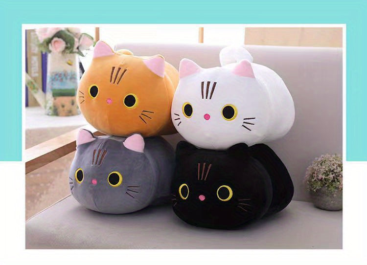 Mushroom Bear Cartoon Cat Plush Toy – Soft Stuffed Kitten (White & Black)