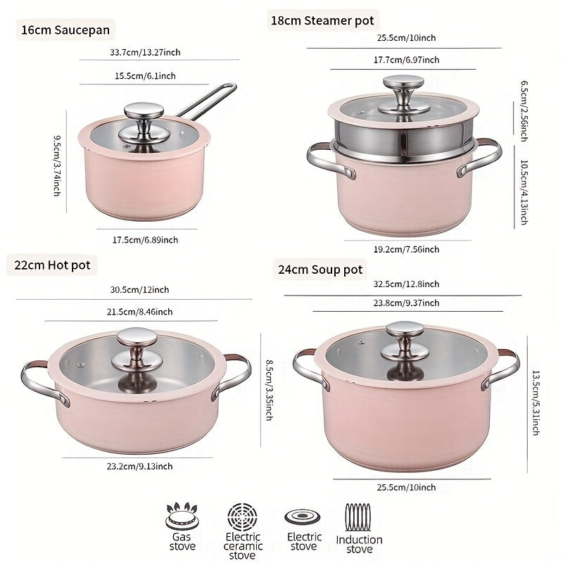4-Piece Pink Stainless Steel Cookware Set | SUS304 Premium Collection