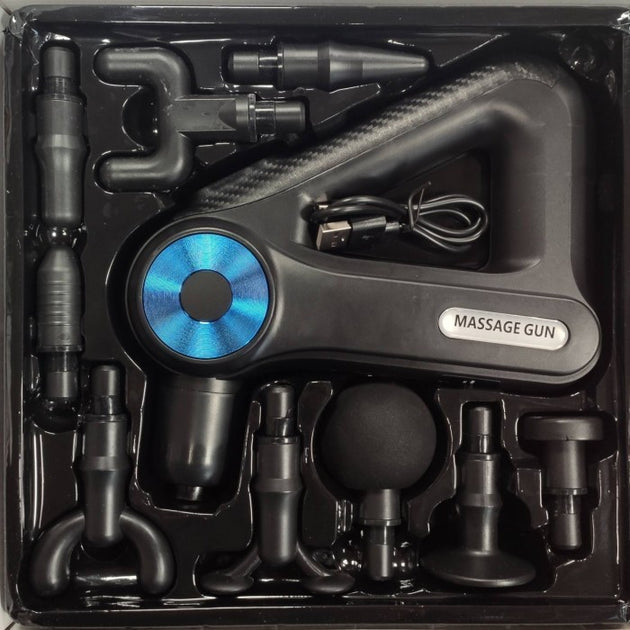 9-Level Rechargeable Massage Gun – Deep Tissue Muscle Relief | USB Charging | Interchangeable Heads