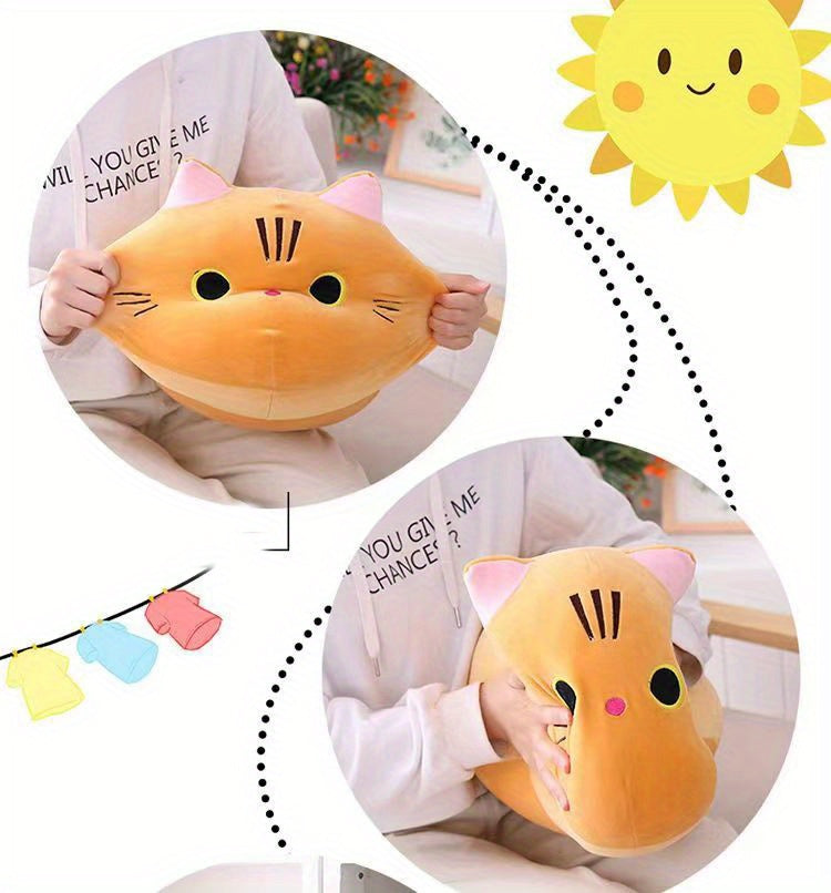 Mushroom Bear Cartoon Cat Plush Toy – Soft Stuffed Kitten (White & Black)