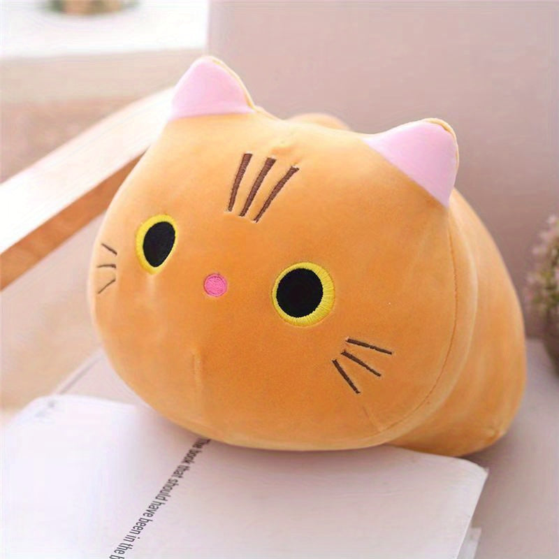 Mushroom Bear Cartoon Cat Plush Toy – Soft Stuffed Kitten (White & Black)