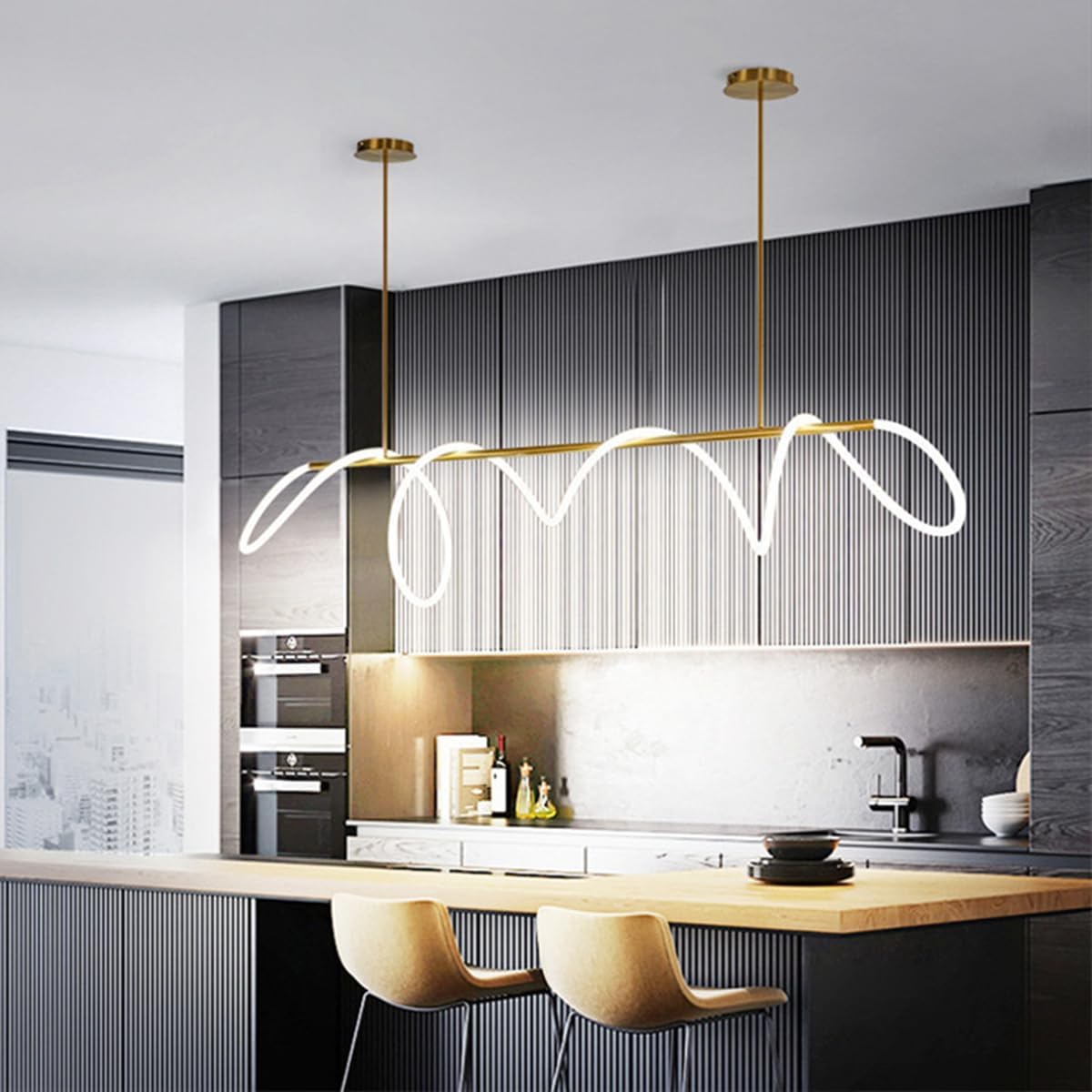 Nordic LED Long Hose Chandelier – Minimalist Pendant Light for Dining & Kitchen