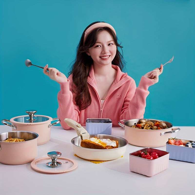 4-Piece Pink Stainless Steel Cookware Set | SUS304 Premium Collection