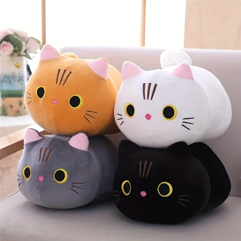 Mushroom Bear Cartoon Cat Plush Toy – Soft Stuffed Kitten (White & Black)