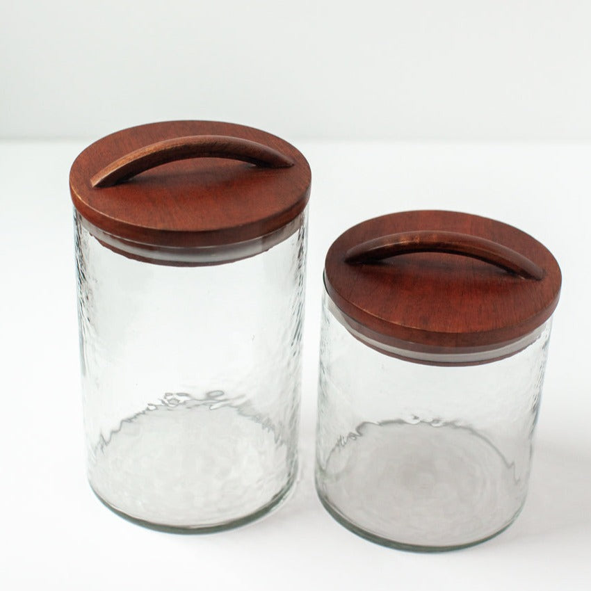 Large Clear Glass Canister with Hand-Carved Wooden Lid – Creative Women