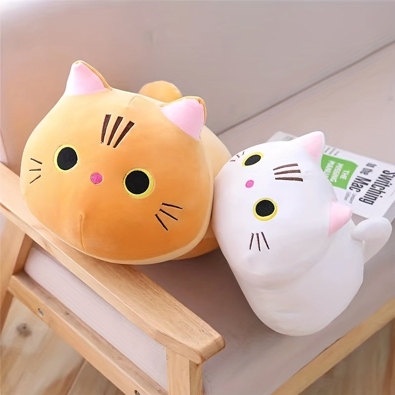 Mushroom Bear Cartoon Cat Plush Toy – Soft Stuffed Kitten (White & Black)