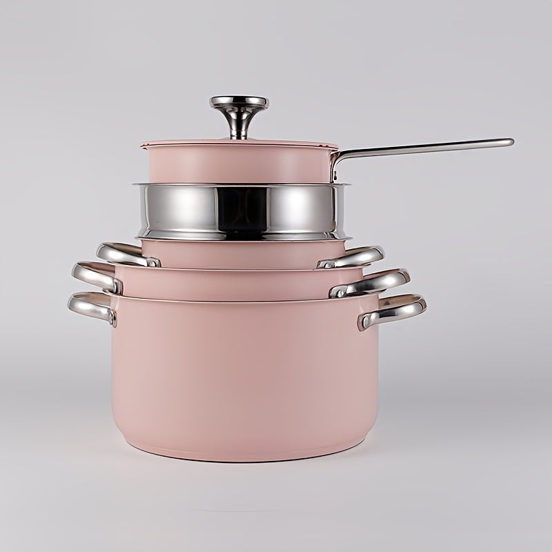 4-Piece Pink Stainless Steel Cookware Set | SUS304 Premium Collection