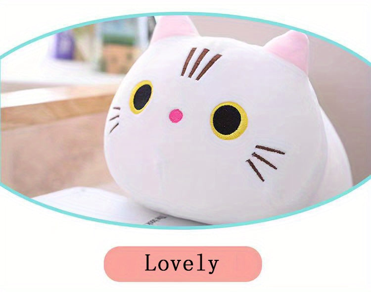 Mushroom Bear Cartoon Cat Plush Toy – Soft Stuffed Kitten (White & Black)