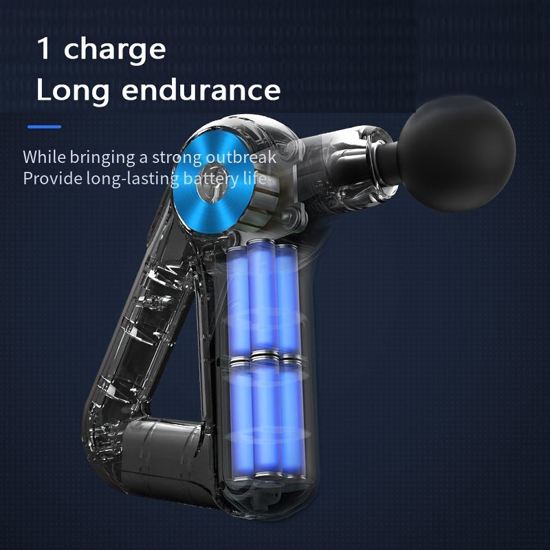 9-Level Rechargeable Massage Gun – Deep Tissue Muscle Relief | USB Charging | Interchangeable Heads