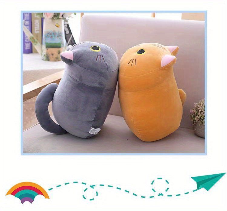 Mushroom Bear Cartoon Cat Plush Toy – Soft Stuffed Kitten (White & Black)