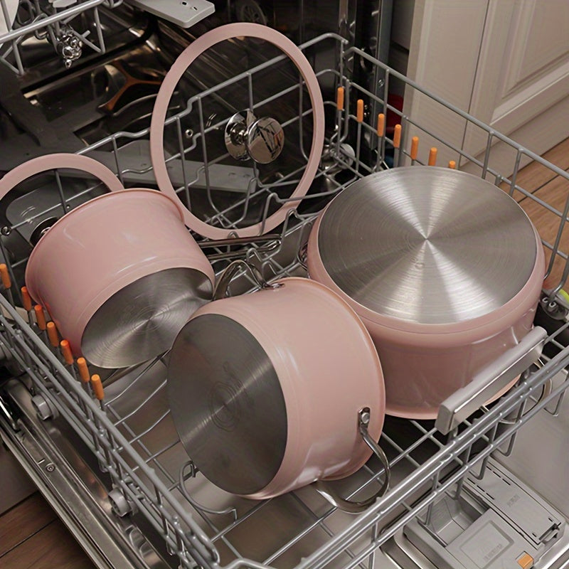 4-Piece Pink Stainless Steel Cookware Set | SUS304 Premium Collection