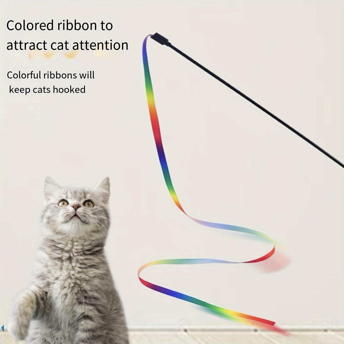 Interactive Cat Toy – Cute Ribbon Teaser Stick