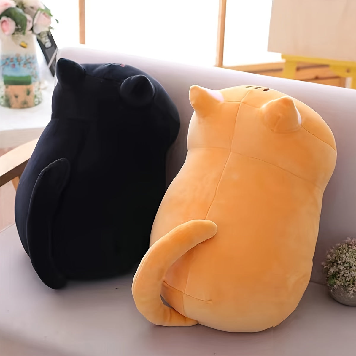 Mushroom Bear Cartoon Cat Plush Toy – Soft Stuffed Kitten (White & Black)