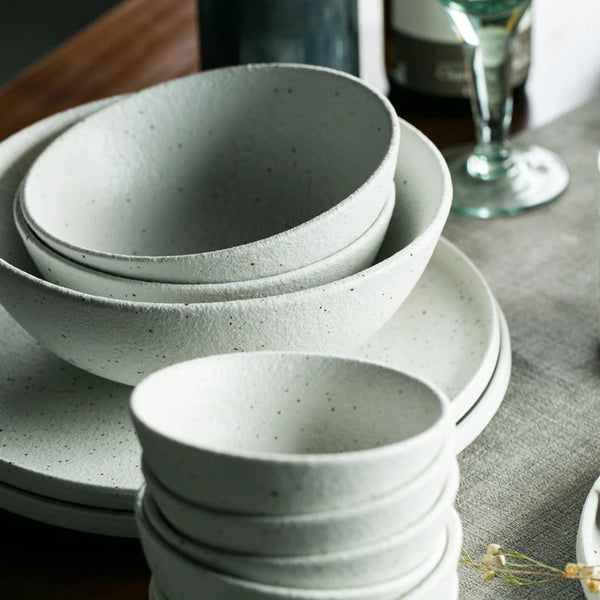 🍽️ KINGLANG Matte Ceramic Dinner Set – 1/2/4/6 Person Tableware | Plates, Bowls & Sauce Dishes | Minimalist Modern Design