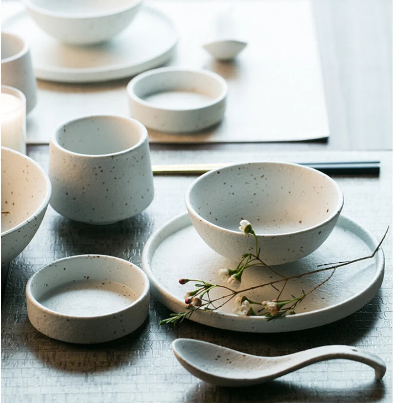 🍽️ KINGLANG Matte Ceramic Dinner Set – 1/2/4/6 Person Tableware | Plates, Bowls & Sauce Dishes | Minimalist Modern Design