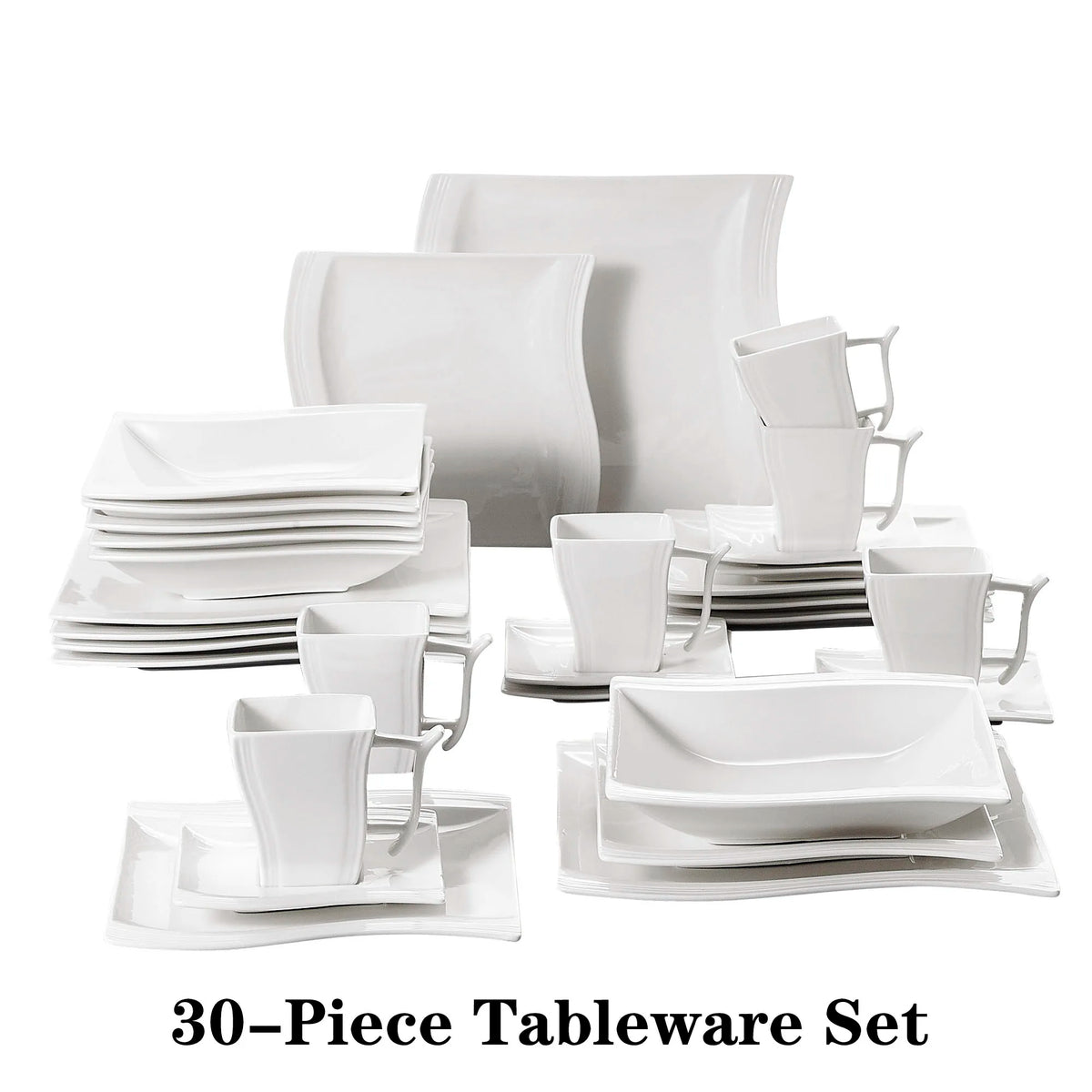 MALACASA FLORA White Porcelain Dinnerware Set – 30 / 60 Pieces for 12 People