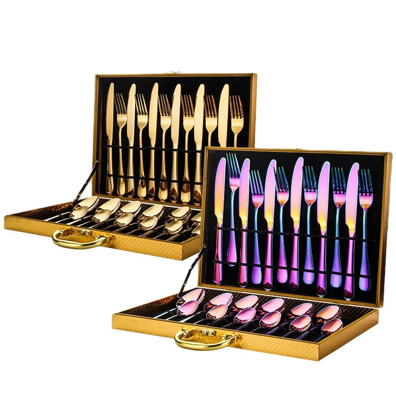 Luxury 24-Piece Stainless Steel Gold-Plated Flatware Set | Elegant Cutlery for Home, Hotel &amp; Restaurant