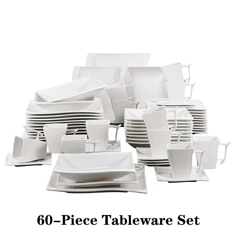 MALACASA FLORA White Porcelain Dinnerware Set – 30 / 60 Pieces for 12 People