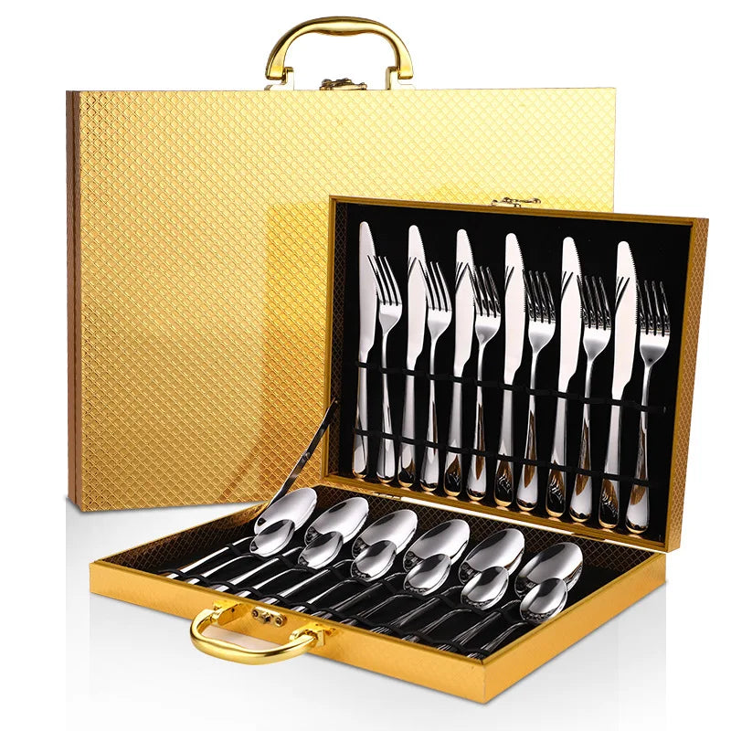 Luxury 24-Piece Stainless Steel Gold-Plated Flatware Set | Elegant Cutlery for Home, Hotel &amp; Restaurant