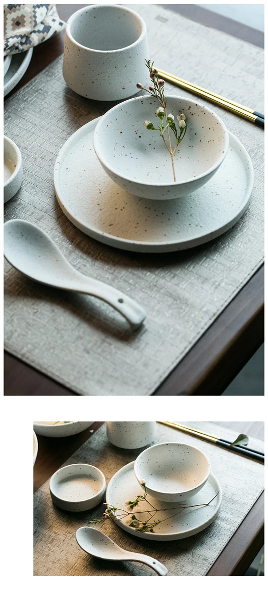 🍽️ KINGLANG Matte Ceramic Dinner Set – 1/2/4/6 Person Tableware | Plates, Bowls & Sauce Dishes | Minimalist Modern Design