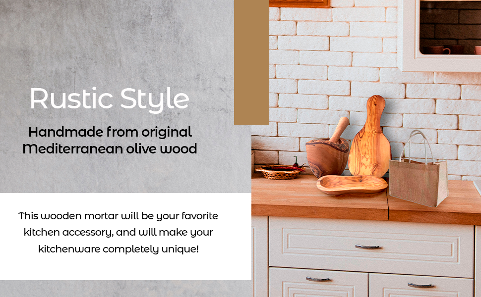 Olive Wood Rustic Mortar and Pestle | Handmade Mediterranean Craft