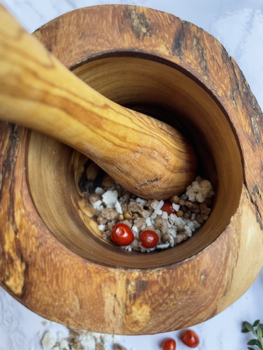 Olive Wood Rustic Mortar and Pestle | Handmade Mediterranean Craft