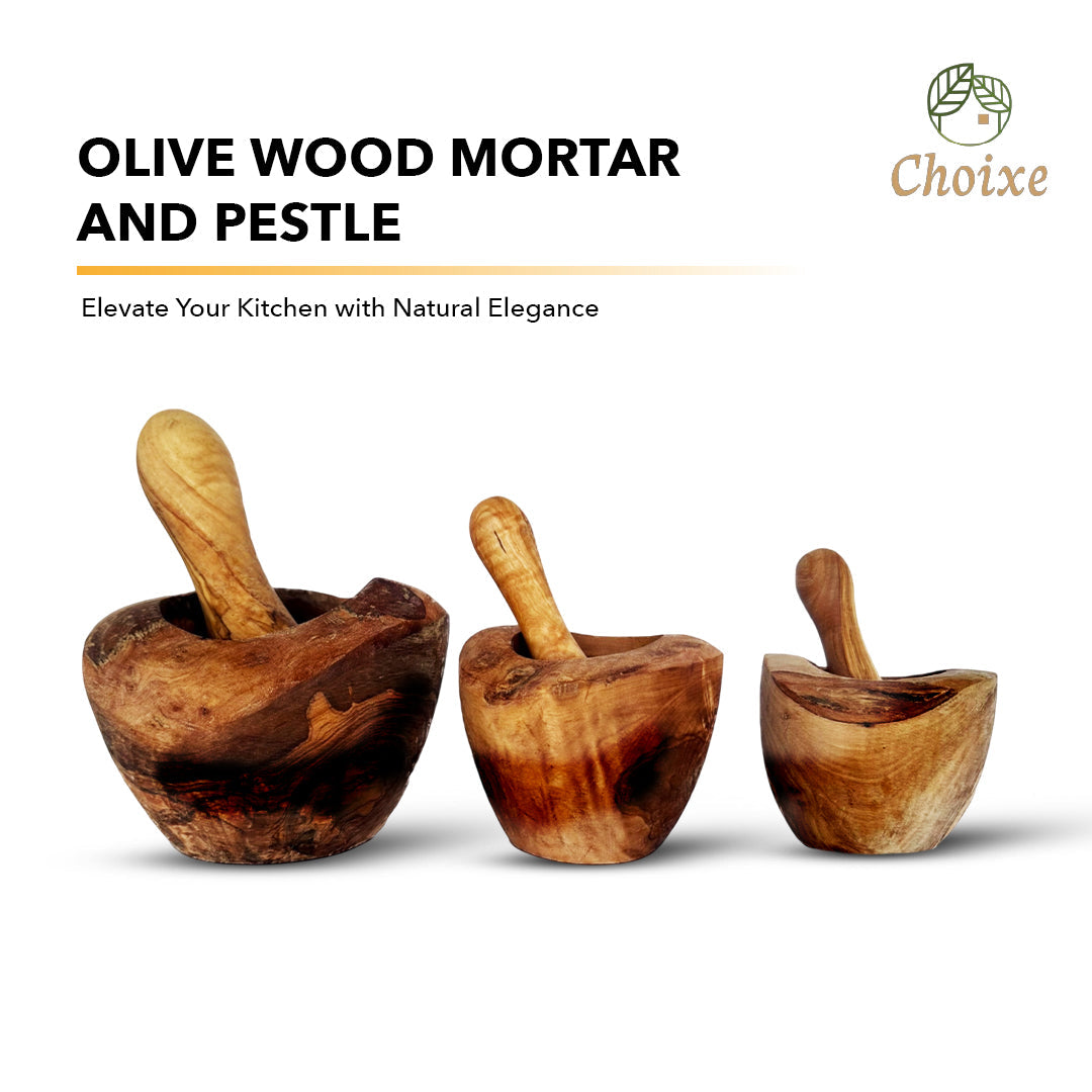 Olive Wood Rustic Mortar and Pestle | Handmade Mediterranean Craft