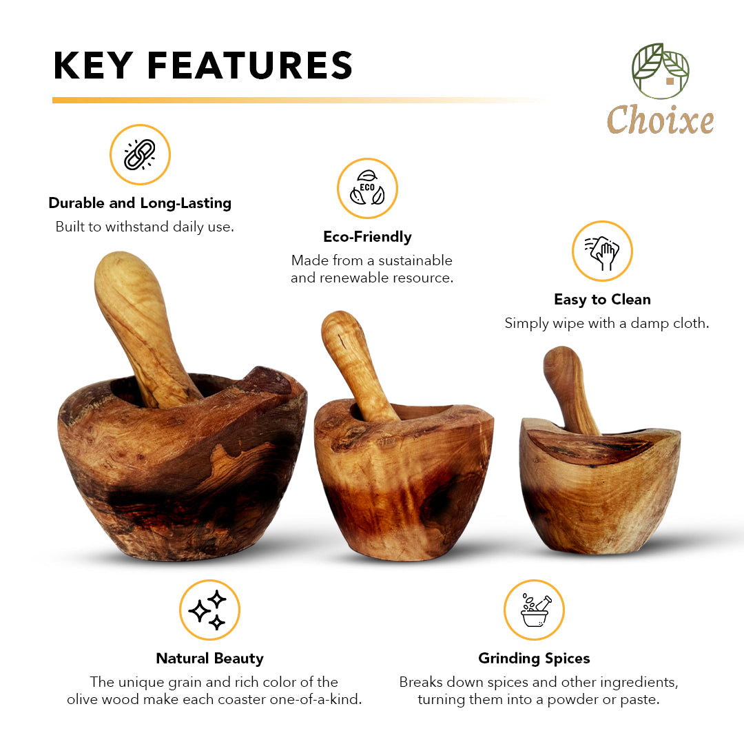 Olive Wood Rustic Mortar and Pestle | Handmade Mediterranean Craft