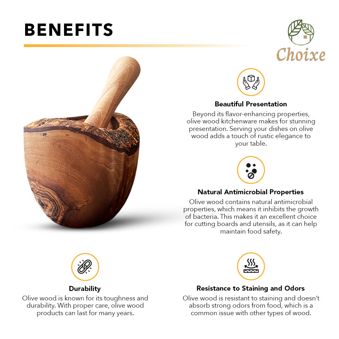 Olive Wood Rustic Mortar and Pestle | Handmade Mediterranean Craft