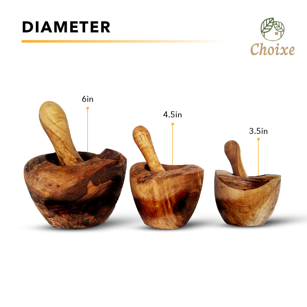 Olive Wood Rustic Mortar and Pestle | Handmade Mediterranean Craft