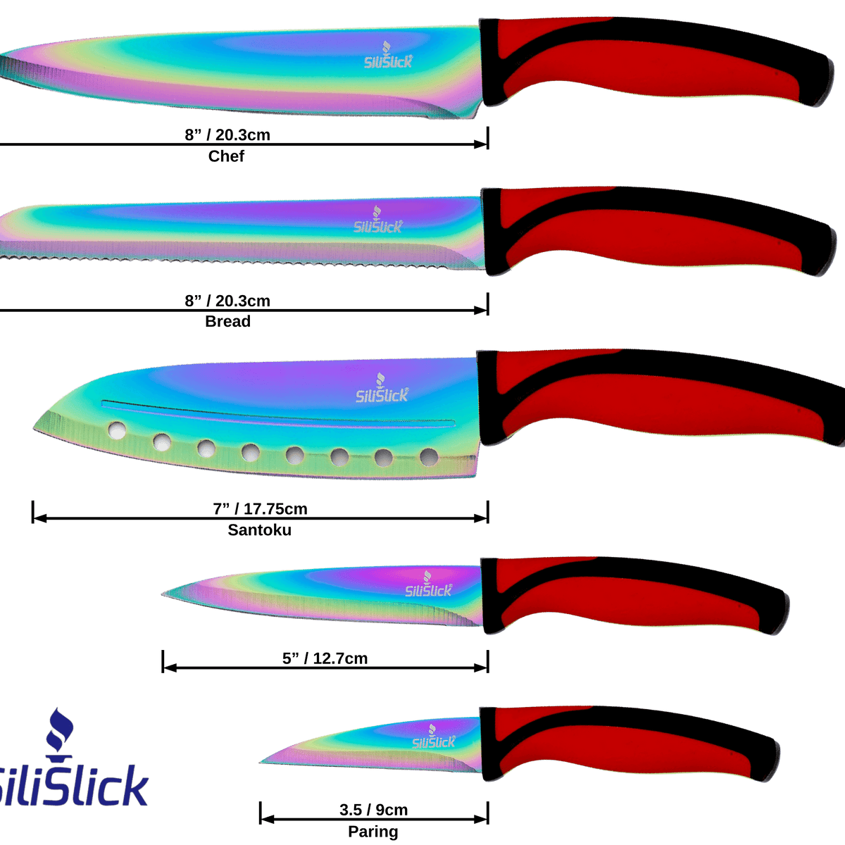 Professional Kitchen Knife Set | Red Handle & Black Magnetic Rack