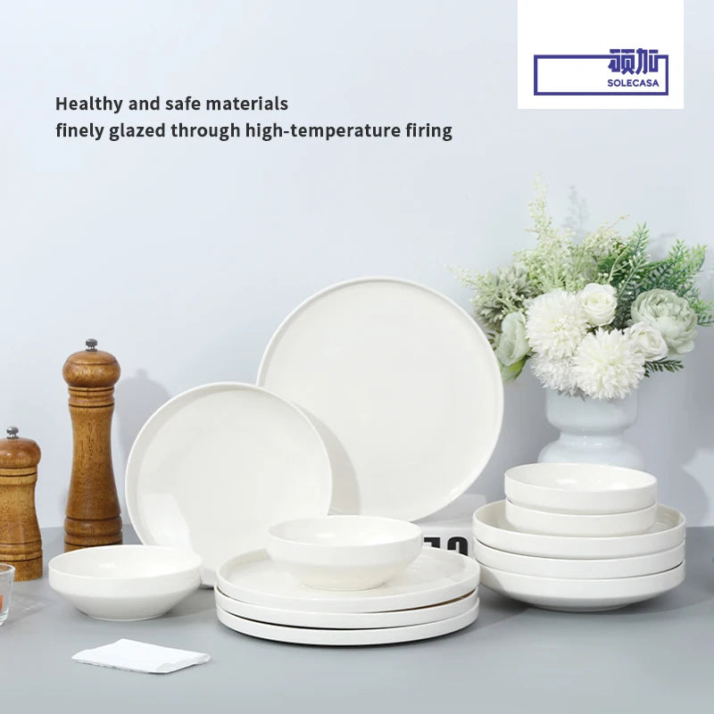 🍽️ 12-Piece Luxury Bone China Dinner Set | High-Quality Ceramic Plates & Bowls – Elegant Tableware for Home
