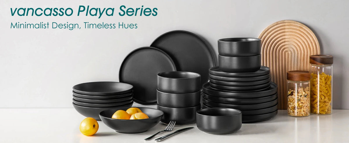 🍽️ Black Ceramic Dinnerware Set – 24 or 48 Pieces | Elegant Stoneware Table Set