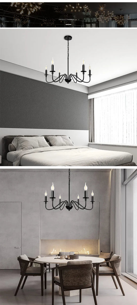 Retro Loft Chandelier – Vintage American Style Ceiling Light (Black / Gold)