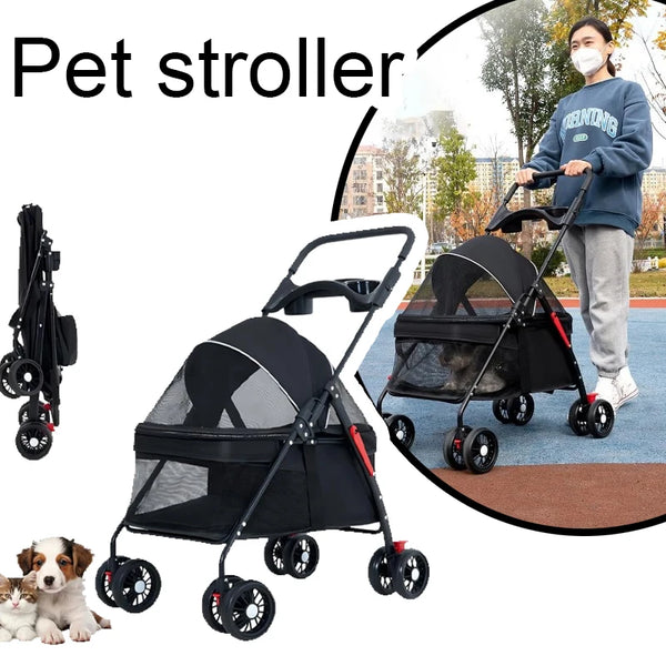 Foldable Pet Stroller for Dogs & Cats – Lightweight Travel Carrier for Small & Medium Pets