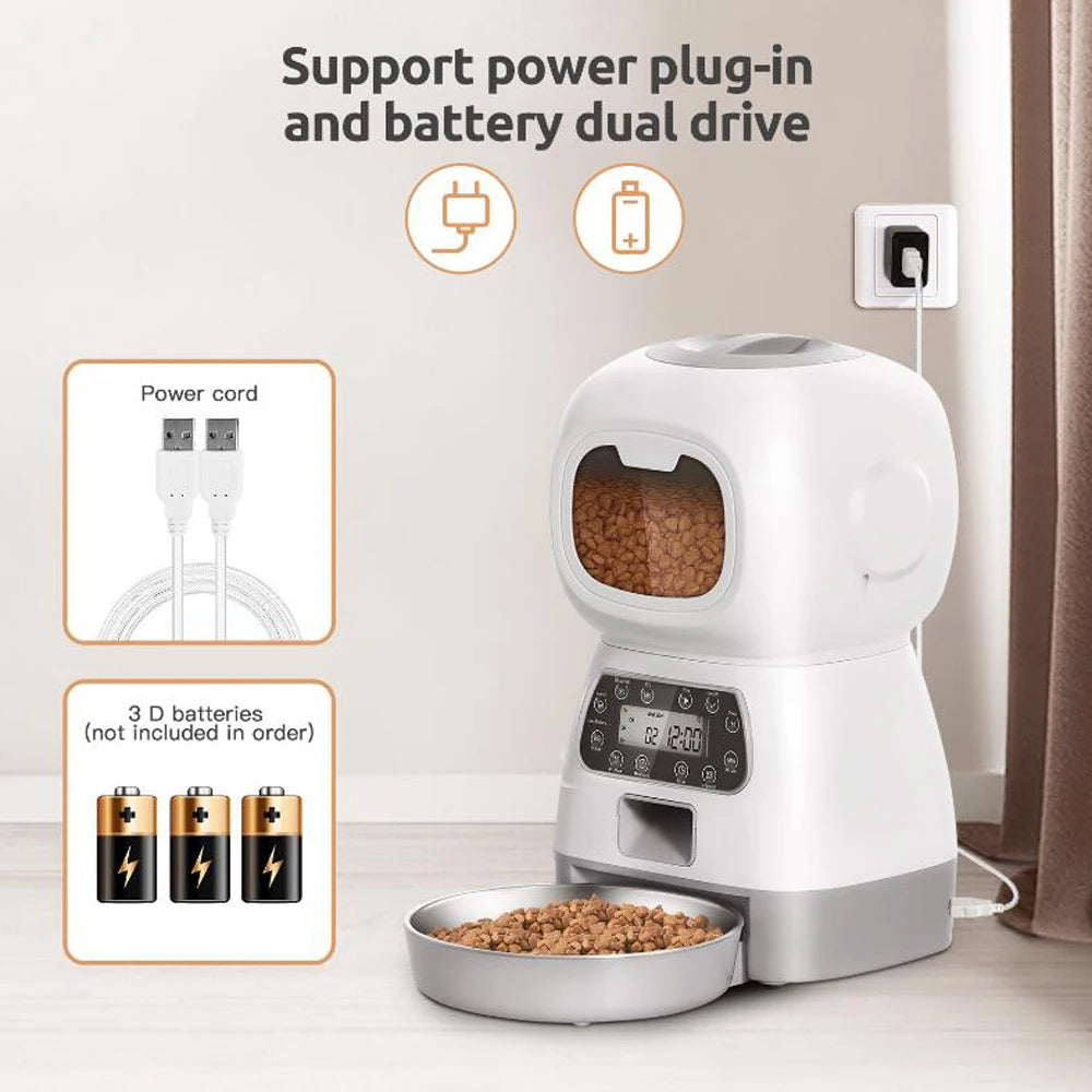 3.5L Automatic Pet Feeder with Timer & Stainless Steel Bowl | Smart Food Dispenser for Cats & Dogs