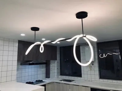 Nordic LED Long Hose Chandelier – Minimalist Pendant Light for Dining & Kitchen