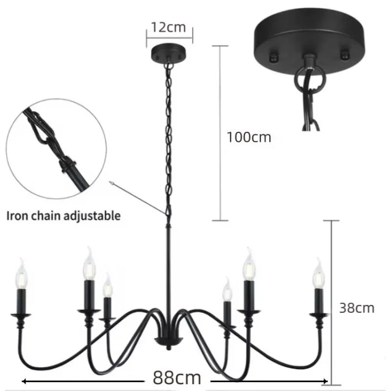 Retro Loft Chandelier – Vintage American Style Ceiling Light (Black / Gold)