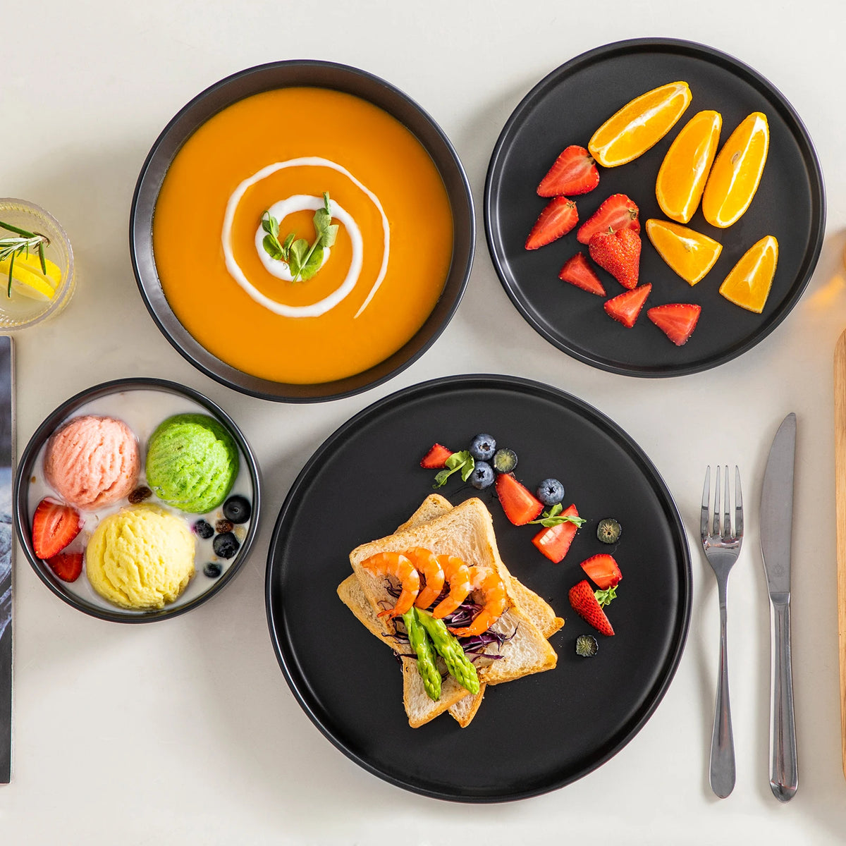 🍽️ Black Ceramic Dinnerware Set – 24 or 48 Pieces | Elegant Stoneware Table Set
