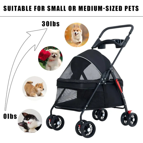 Foldable Pet Stroller for Dogs & Cats – Lightweight Travel Carrier for Small & Medium Pets