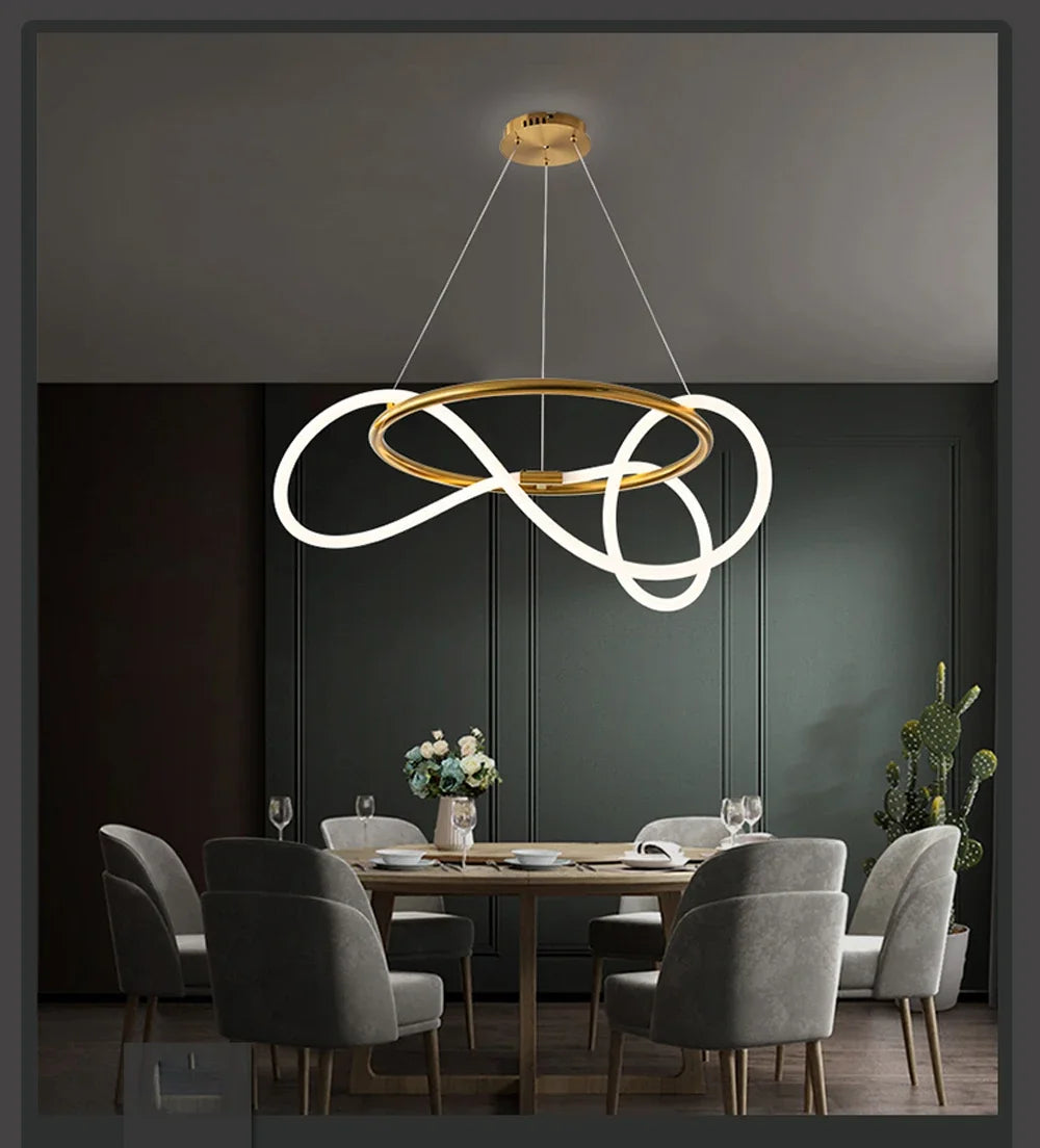 Nordic LED Long Hose Chandelier – Minimalist Pendant Light for Dining & Kitchen