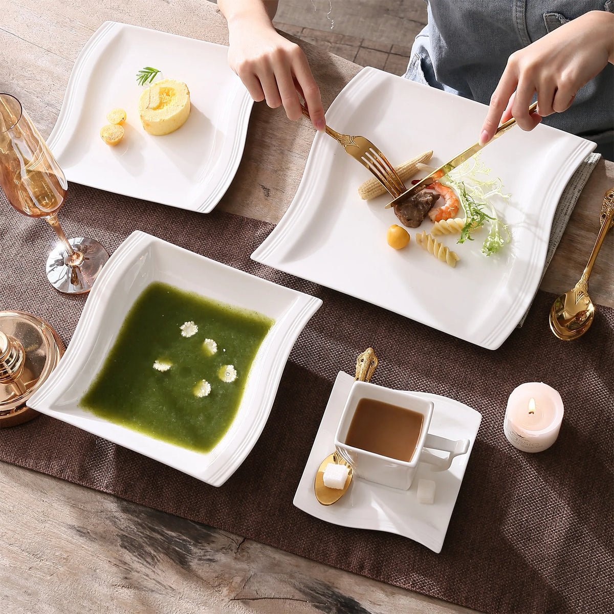 MALACASA FLORA White Porcelain Dinnerware Set – 30 / 60 Pieces for 12 People
