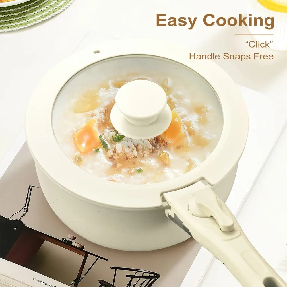 MDHAND 17-Piece Nonstick Cookware Set | Removable Handle | Beige Aluminum Alloy