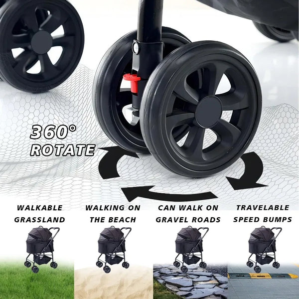 Foldable Pet Stroller for Dogs & Cats – Lightweight Travel Carrier for Small & Medium Pets