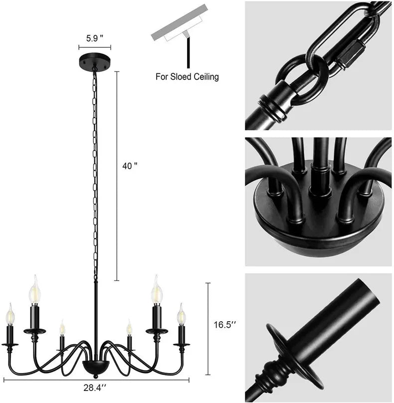 Retro Loft Chandelier – Vintage American Style Ceiling Light (Black / Gold)
